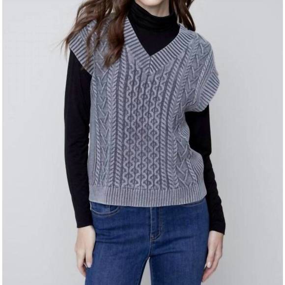 NEW CHARLIE B cable knit vest sweater in charcoal - Picture 1 of 1